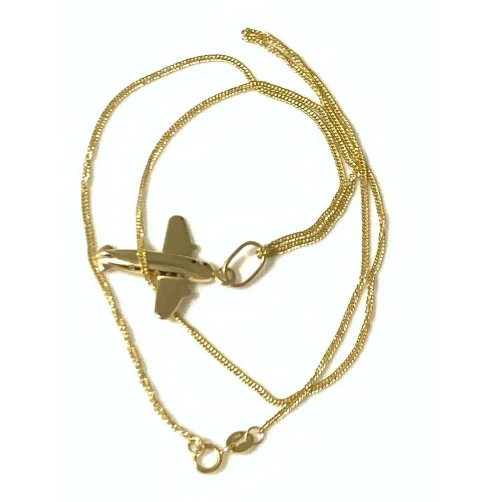 18K Gold 17.5 inches Necklace Airplane Pendant 1.83 grams - Picture 9 of 15